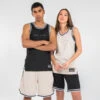 Basketbal Tank Top Heren/dames T500R Omkeerbaar Grijs Zwart Buzzer -Regatle Winkel omkeerbaar mouwloos basketbalshirt voor herendames t500 zwartbeige