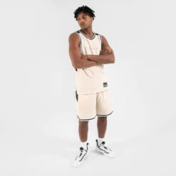 Basketbal Tank Top Heren/dames T500R Omkeerbaar Grijs Zwart Buzzer -Regatle Winkel omkeerbaar mouwloos basketbalshirt voor herendames t500 zwartbeige 2