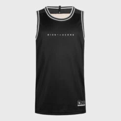 Basketbal Tank Top Heren/dames T500R Omkeerbaar Grijs Zwart Buzzer -Regatle Winkel omkeerbaar mouwloos basketbalshirt voor herendames t500 zwartbeige 4
