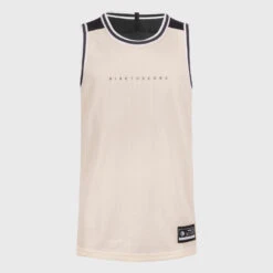 Basketbal Tank Top Heren/dames T500R Omkeerbaar Grijs Zwart Buzzer -Regatle Winkel omkeerbaar mouwloos basketbalshirt voor herendames t500 zwartbeige 7